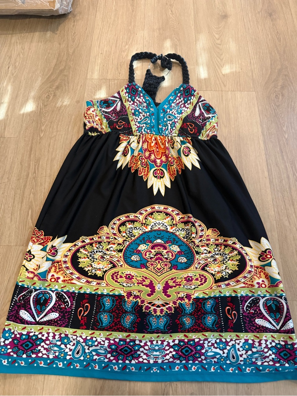 Black Multicolor Boho Print Halter Dress adult XL